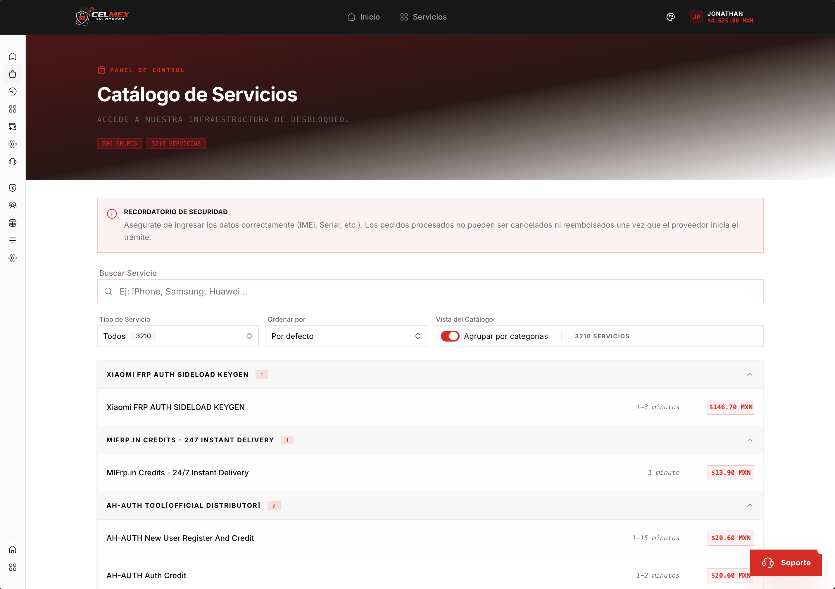 Gestión masiva de servicios digitales