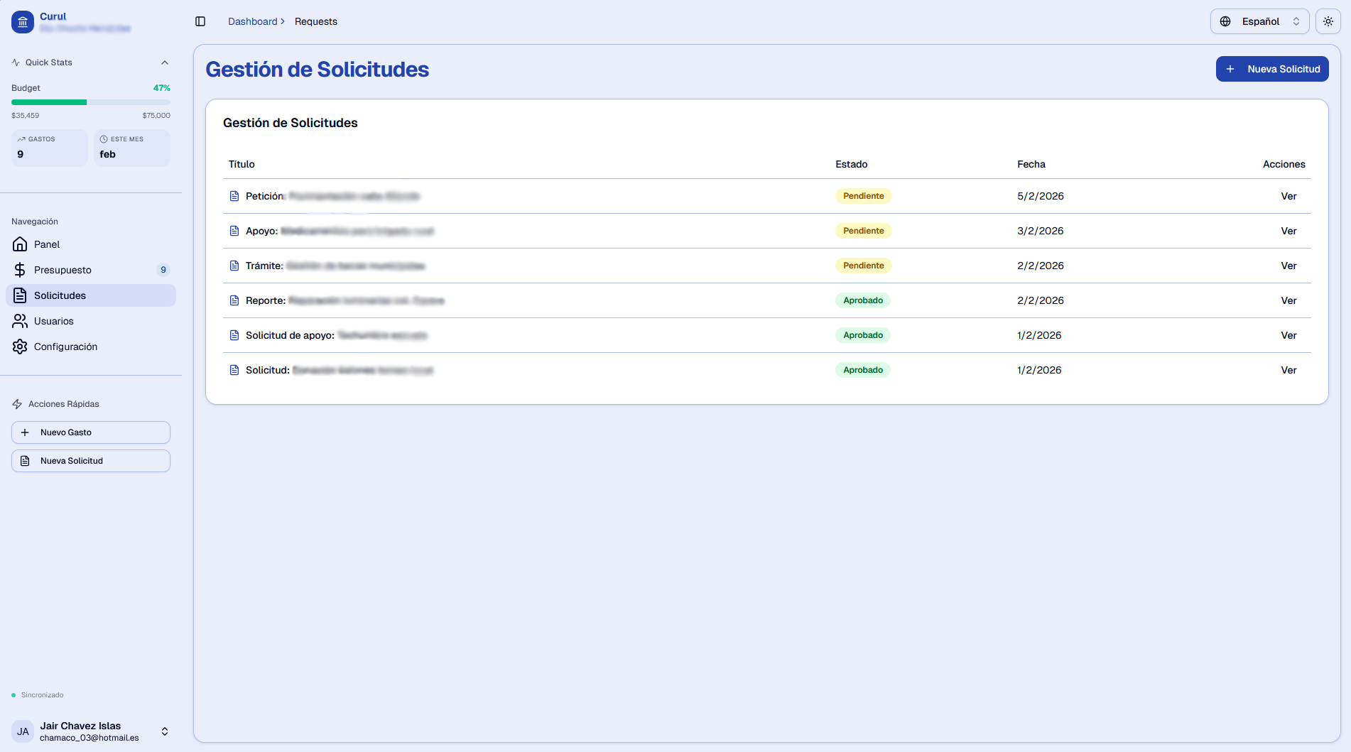 Gestor de Solicitudes: Interfaz para visualizacion de graficas
