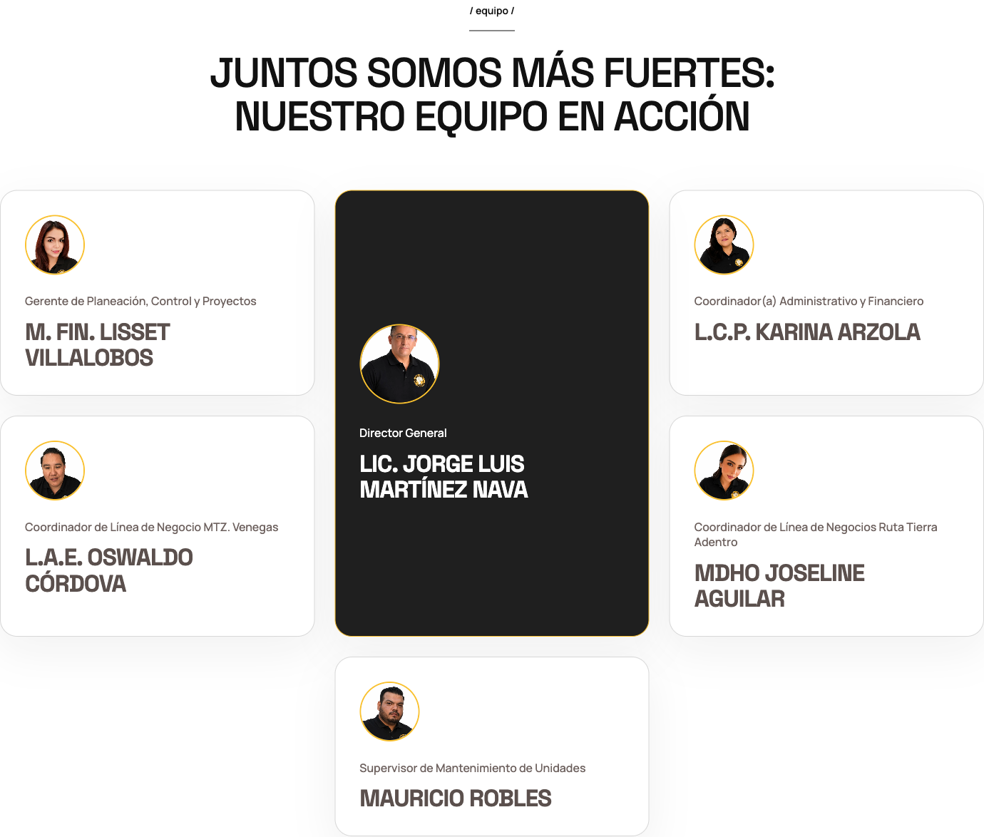 Equipo directivo presentado con fotografía y contexto reales