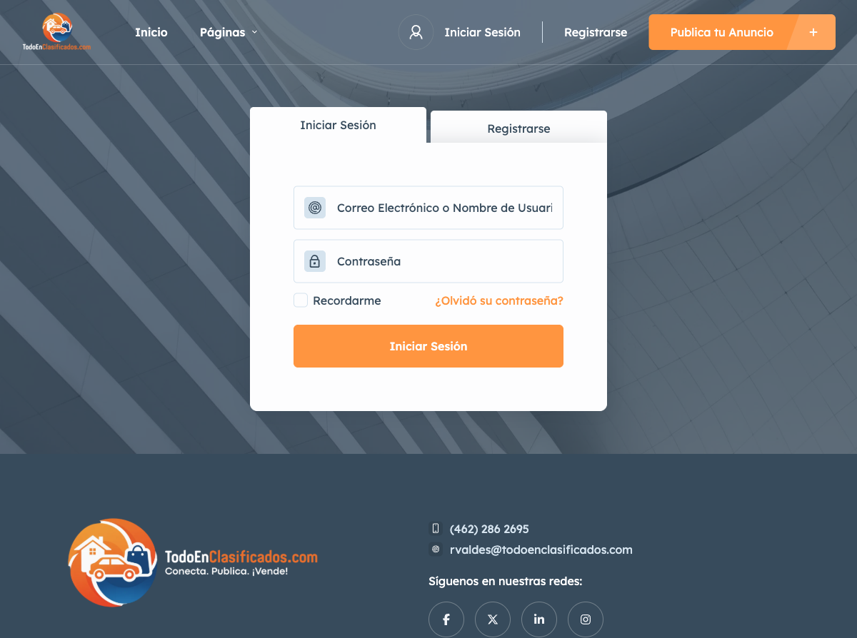 Acceso, registro y entrada al flujo de publicación para nuevos usuarios