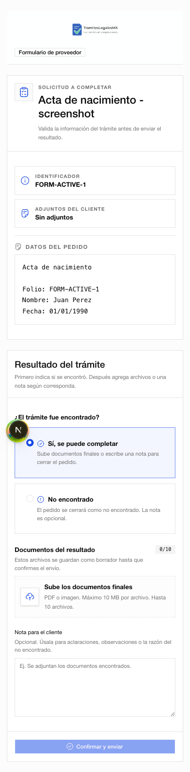 Formulario móvil para captura operativa de información