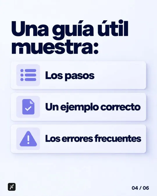 Una guía útil muestra: Los pasos. Un ejemplo correcto. Los errores frecuentes.