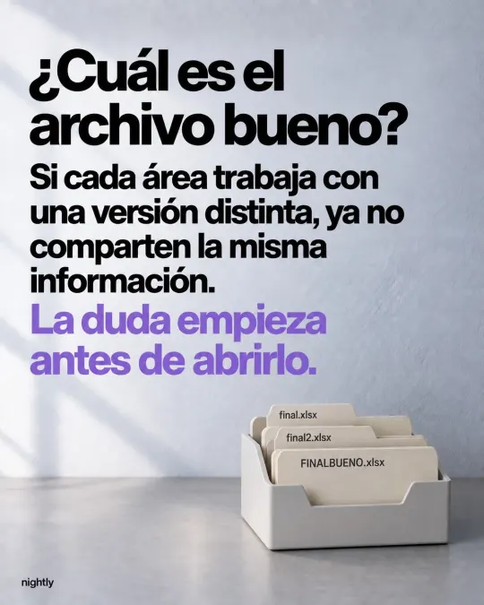 ¿Cuál es el archivo bueno? Si cada área trabaja con una versión distinta, ya no comparten la misma información. La duda empieza antes de abrirlo.