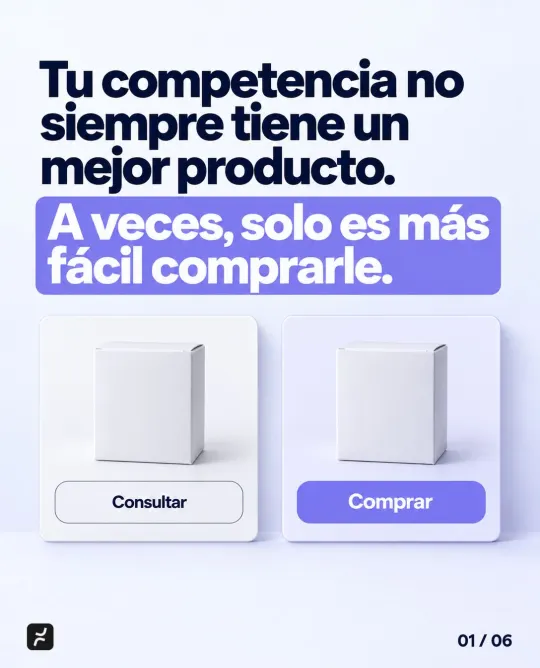 Tu competencia no siempre tiene un mejor producto. A veces, solo es más fácil comprarle. Dos productos iguales: uno con el botón «Consultar» y otro con el botón «Comprar».