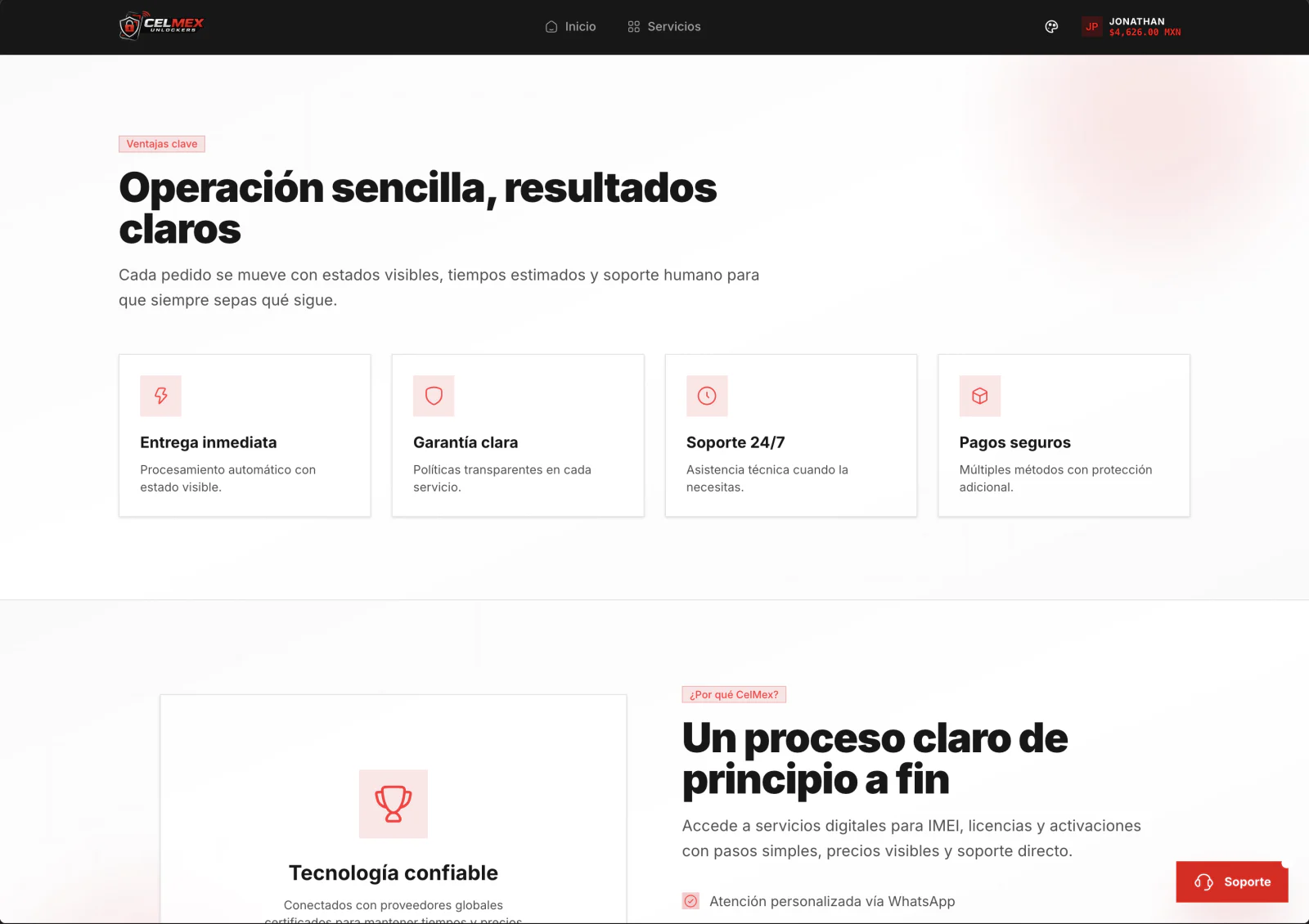 Home page with CelMex’s brand identity