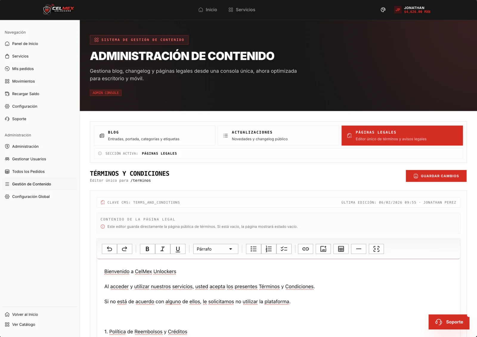 Admin dashboard for running the operation