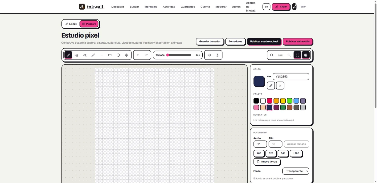 Pixel art editor with palettes and animation tools
