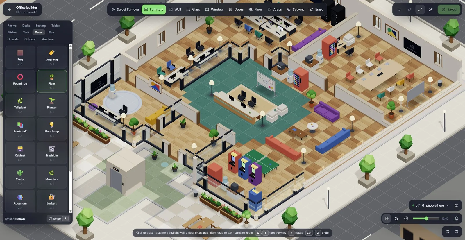 Office builder with customizable furniture, walls and areas