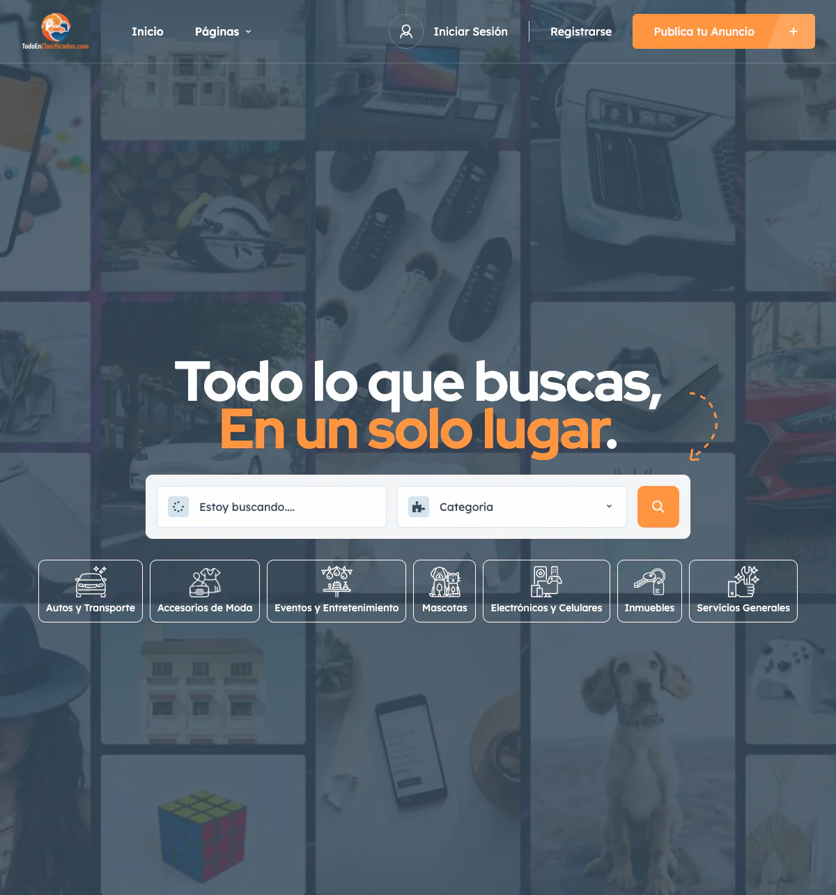 Home page with search and categories