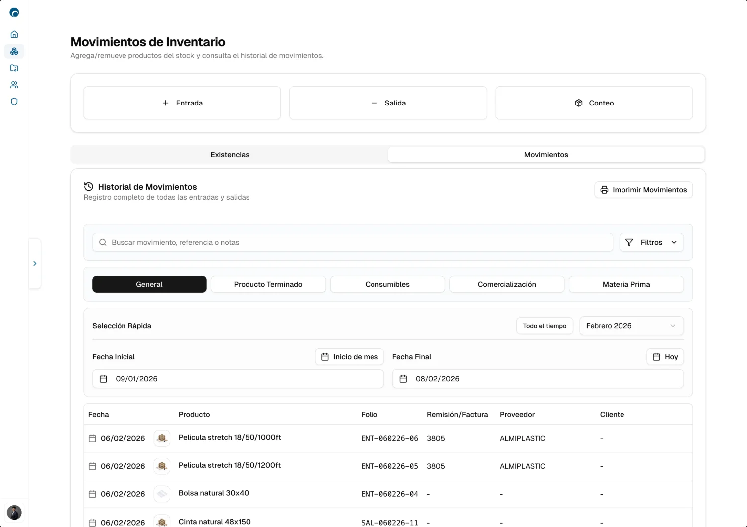 Real screenshot of Polymer · Inventory
